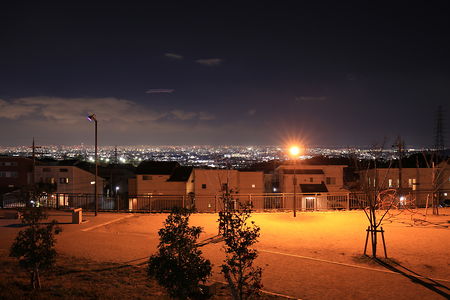 道路から宝塚市内を中心とした夜景を望む